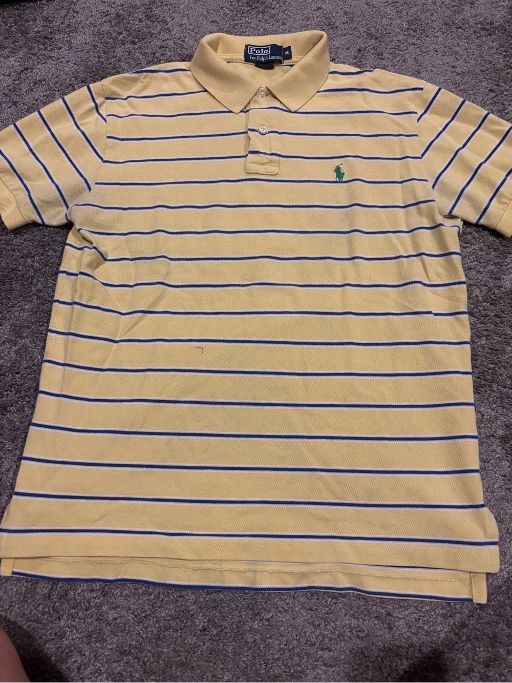 Vintage Polo Ralph Lauren Yellow & Blue Striped Short Sleeve Mesh Polo Shirt - M
